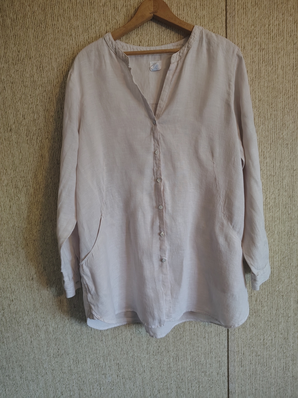 Sigrid Olsen Natural Oatmeal Button-Front Linen Tunic Top, Sz XL